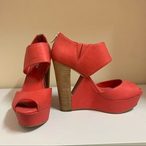 BCBG Red Leather Wedges